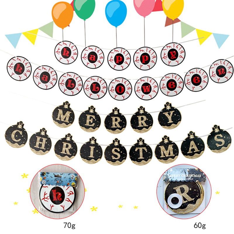 Black And Gold Merry Christmas Halloween Banner Bunting Garland For Christmas Hanging Decorations / Bloody Eyeball Happy Horror
Black And Gold Merry Christmas Halloween Banner Bunting Garland For Christmas Hanging Decorations / Bloody Eyeball Happy Horror
