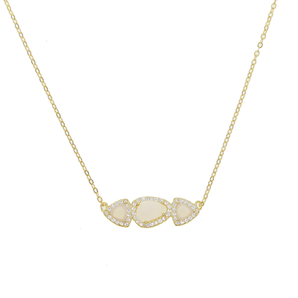 uneven stome triple geometric triangle cz moonstone necklace 925 sterling silver women jeweelry