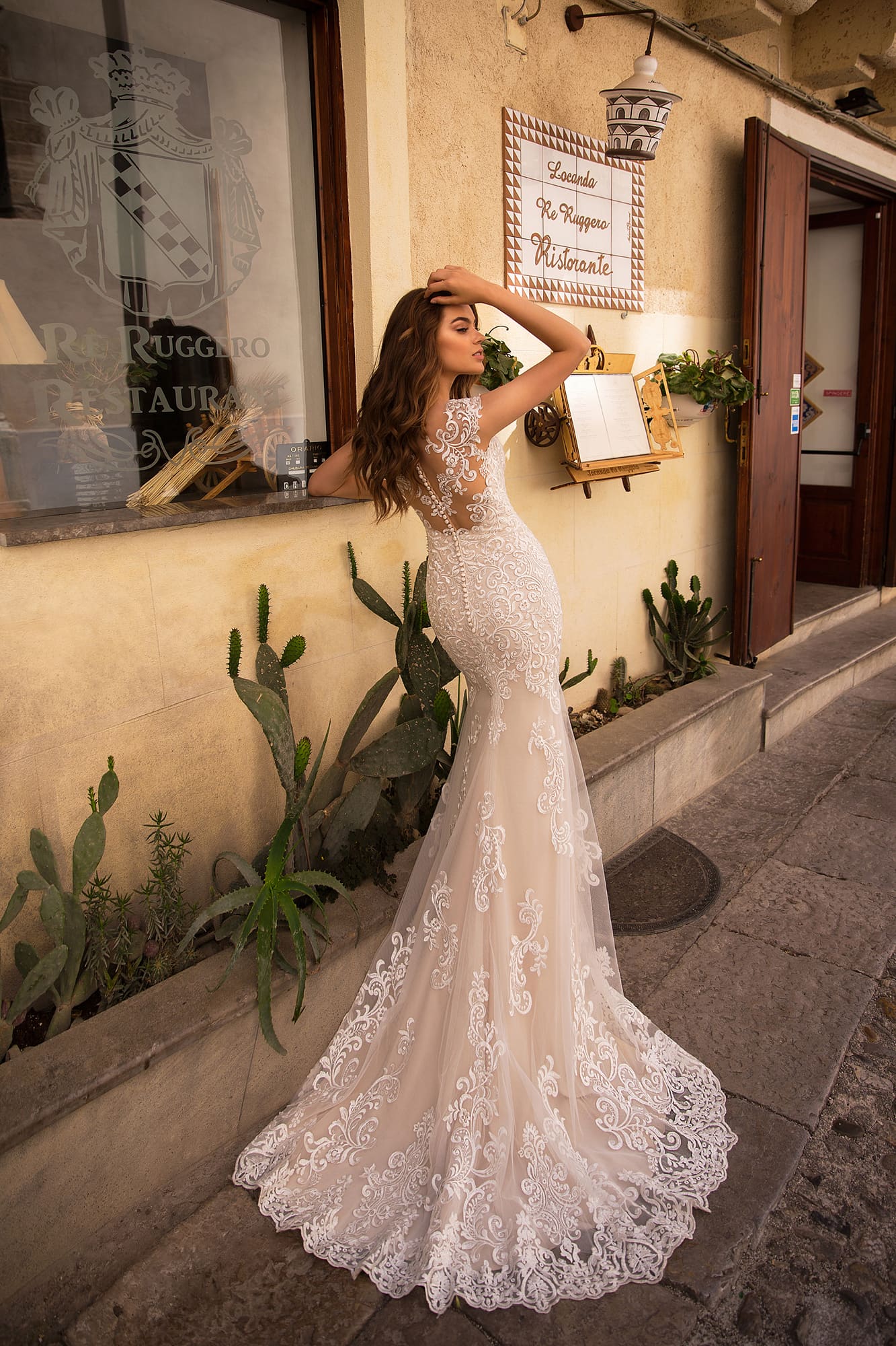 Lussanobridal Mermaid Wedding Dresses With Overskirts High Neck Lace Bridal Gown Covered Button Back Sleeveless Boho Wedding Dress Cheap