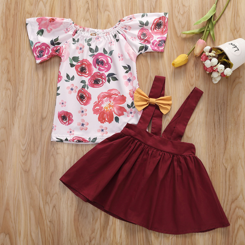 Children Fashion Two-piece Outfit Floral Top Bow Suspender Skirt Casual Style Clothes, Red
Children Fashion Two-piece Outfit Floral Top Bow Suspender Skirt Casual Style Clothes, Red