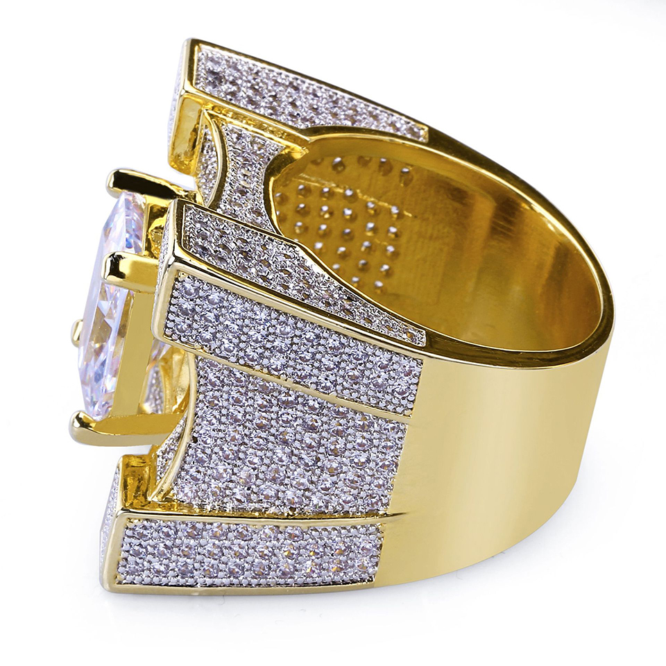 24mm Big Heavy Cubic Zirconia Square Hip Hop Ring for Men Top Quality Personalized Full CZ Stone Punk Rock Rapper Jewelry for Men Size 7 to 11 Comfort