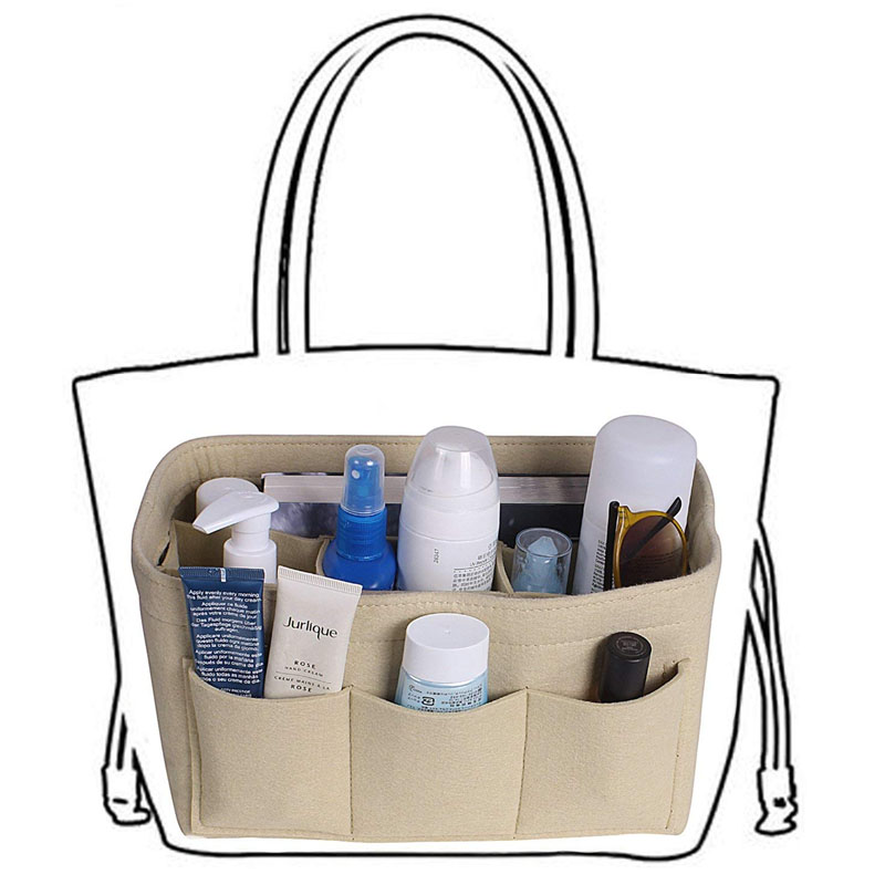 Women Multipockets Cosmetic Bags Storage And Personal Belongings Organizer Fashion Felt Cloth Inner Bag Fits in Insert Handbag8979