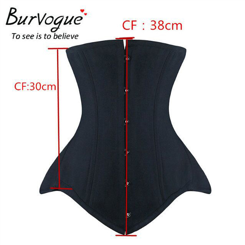Burvogue Underbust Corset Bustier Steampunk Steel Boned Slim Waist Control Corset For Women Waist Trainer Corselet Plus Size Y19070201