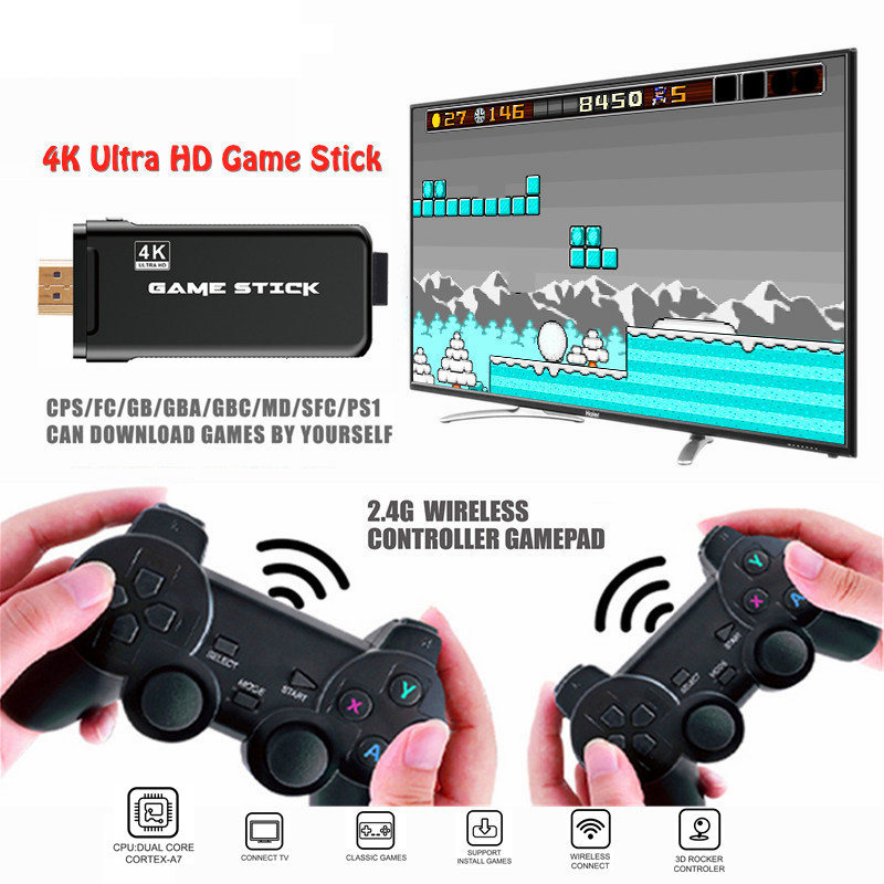 4K Ultra HD U8 Game Console Stick HD Output PS1 Emulators Double 2.4G Wireless Gamepad Controller TV Video Game Dongle
4K Ultra HD U8 Game Console Stick HD Output PS1 Emulators Double 2.4G Wireless Gamepad Controller TV Video Game Dongle