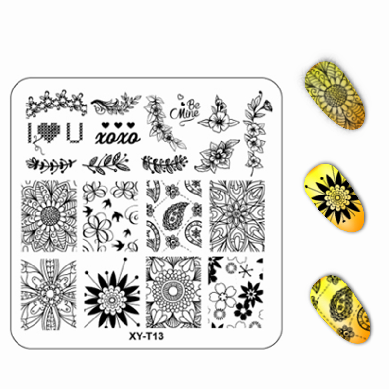 1 Pc Flower Plant Pattern Image Plastic Nail Stamping Plates 6*6cm Square Stencils For Nails Stamping Nail Art Tools