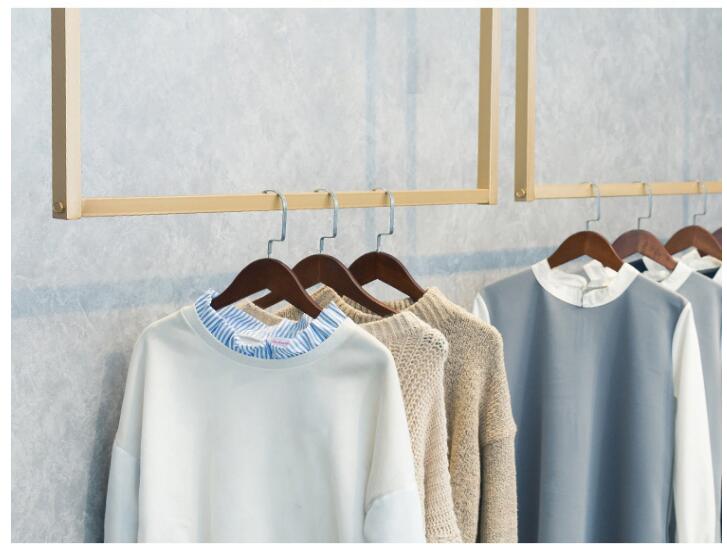 Golden Iron Art Upper Wall Clothing Rack Commercial Furniture Fashion Side-hanging Cloth Hanger for Women's Clothes Shop Wall-hanging Display Rac