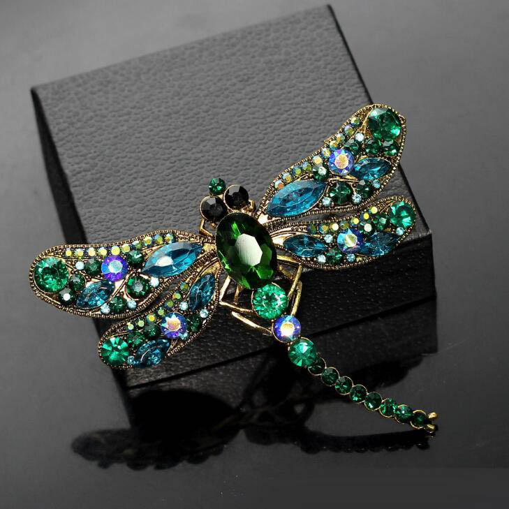 New Style Crystal Rhinestone Dainty Dragonfly Clothes Accessory Pins Brooches 7 Colors for Women