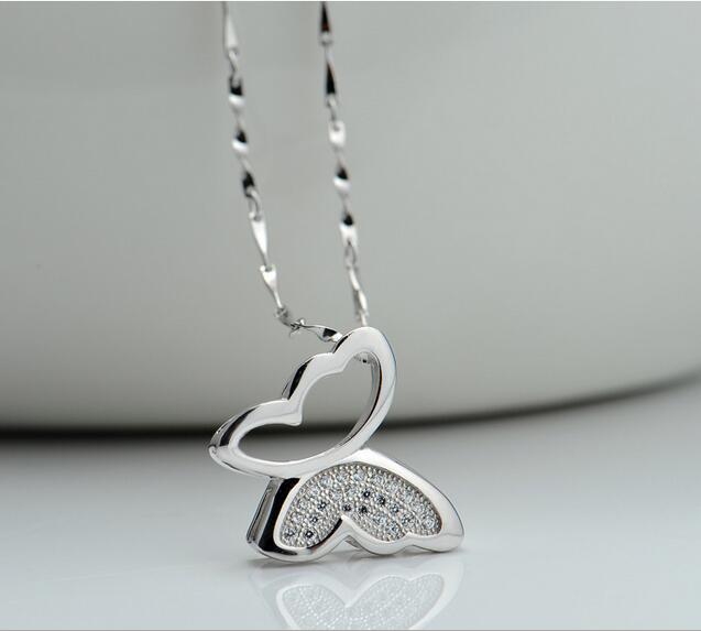Fashion-Sterling Silver Plated Butterfly Pendant Necklace Charms Animal Bohemian Statement Crystal Pendant Jewelry For Women Christmas Gift