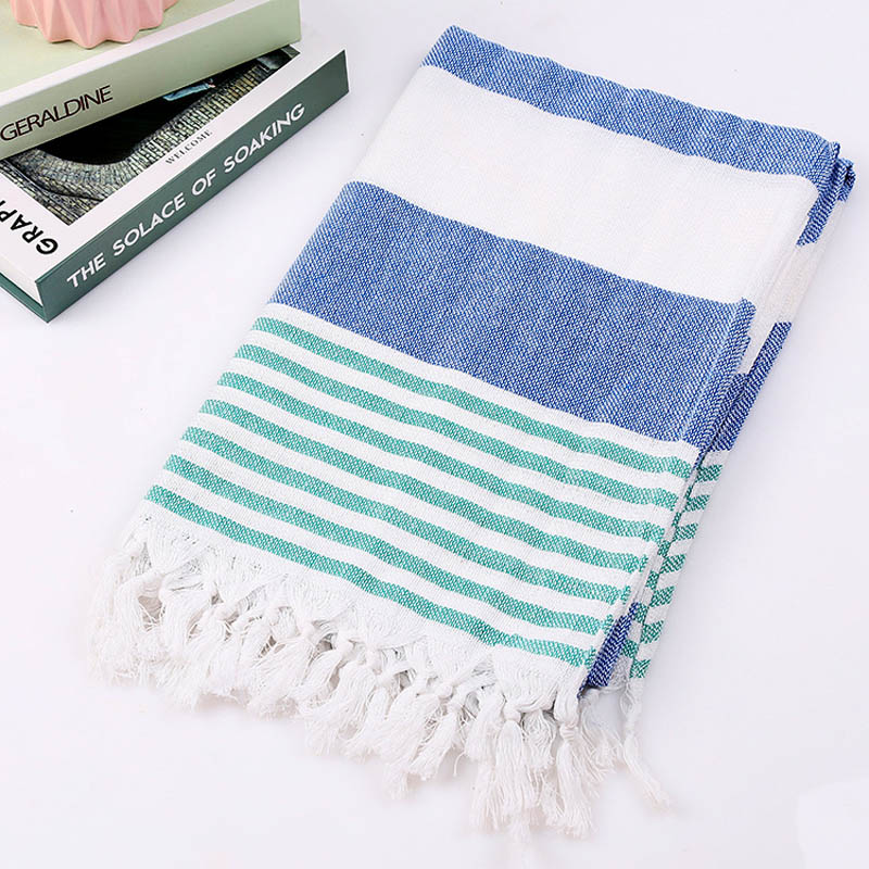 Striped Cotton Turkish Bath Towel with Tassels Travel Camping Bath Sauna Beach Gym Pool Blanket Drape