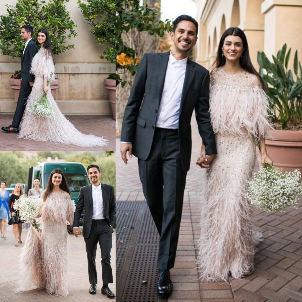 Luxury Feather Mermaid Wedding Dresses 2019 Beaded Crystal Jewel Neck Wedding Dress Bridal Gowns With Sleeves robes de soirée