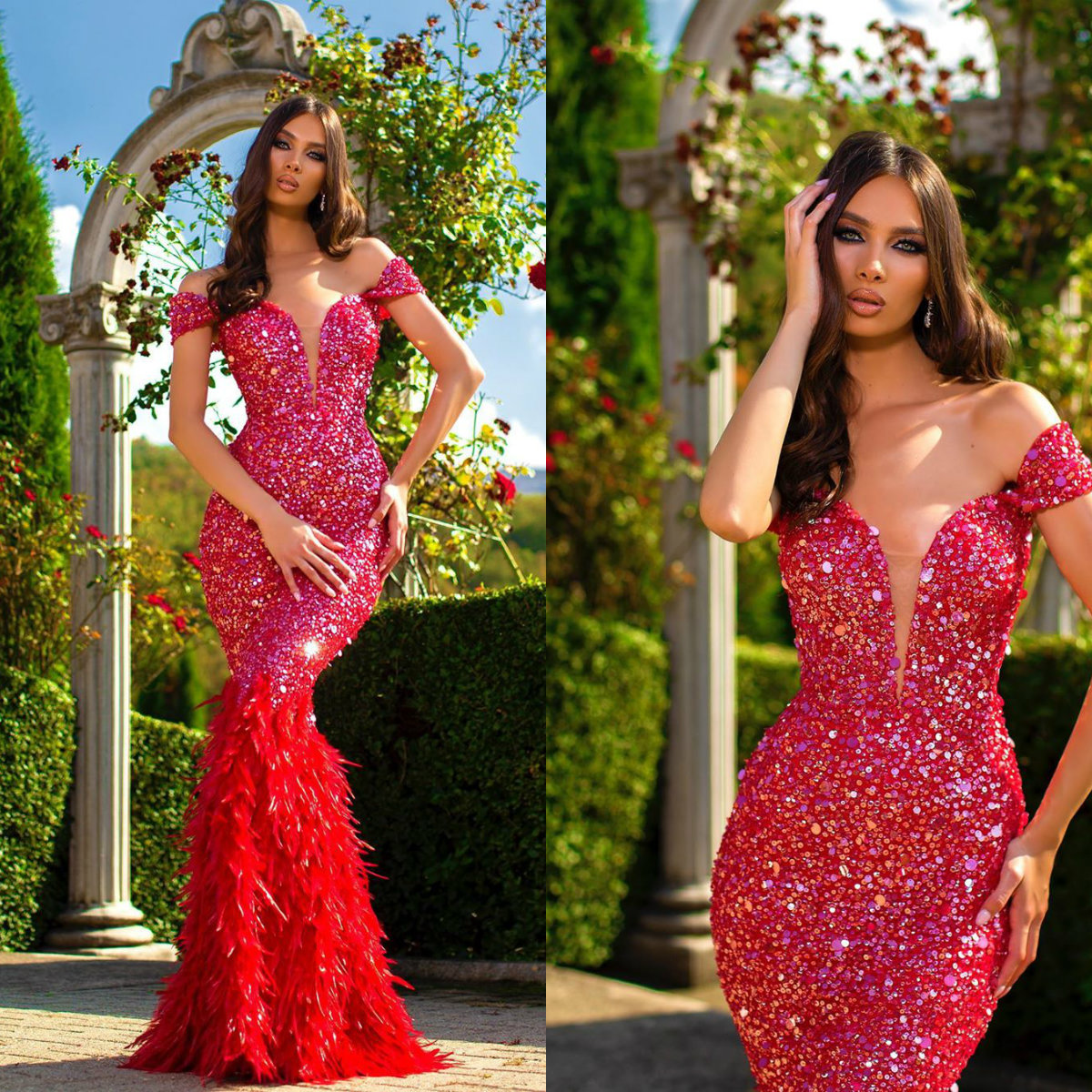 Red Sexy Mermaid Evening Dresses Off Shoulder Long Sleeve Sequins Feather Tulle Prom Dress Floor Length Special Occasion Dresses, Silver
Red Sexy Mermaid Evening Dresses Off Shoulder Long Sleeve Sequins Feather Tulle Prom Dress Floor Length Special Occasion Dresses, Silver