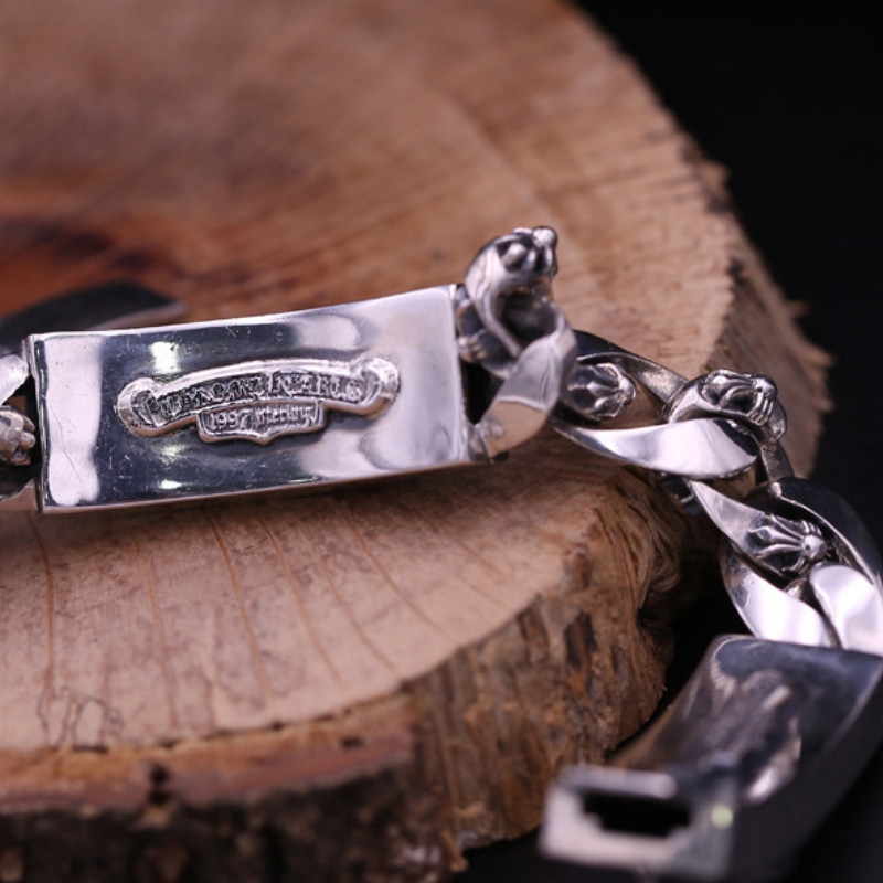 Gothic 925 sterling silver handmade jewelry American European antique silver heart sword thick link chain designer vintage men's bracelets