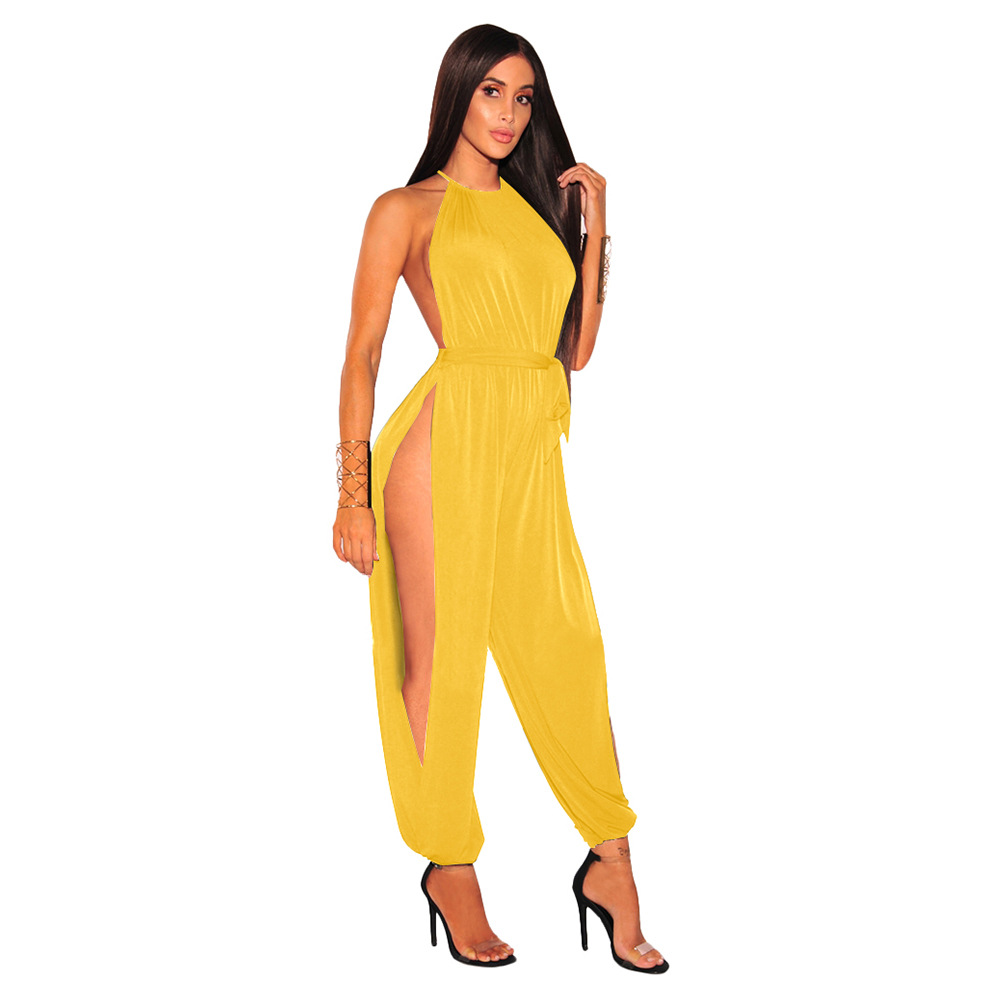 Spot trend Jumpsuits European style autumn solid color halter nightclub sexy jumpsuit support mixed batch