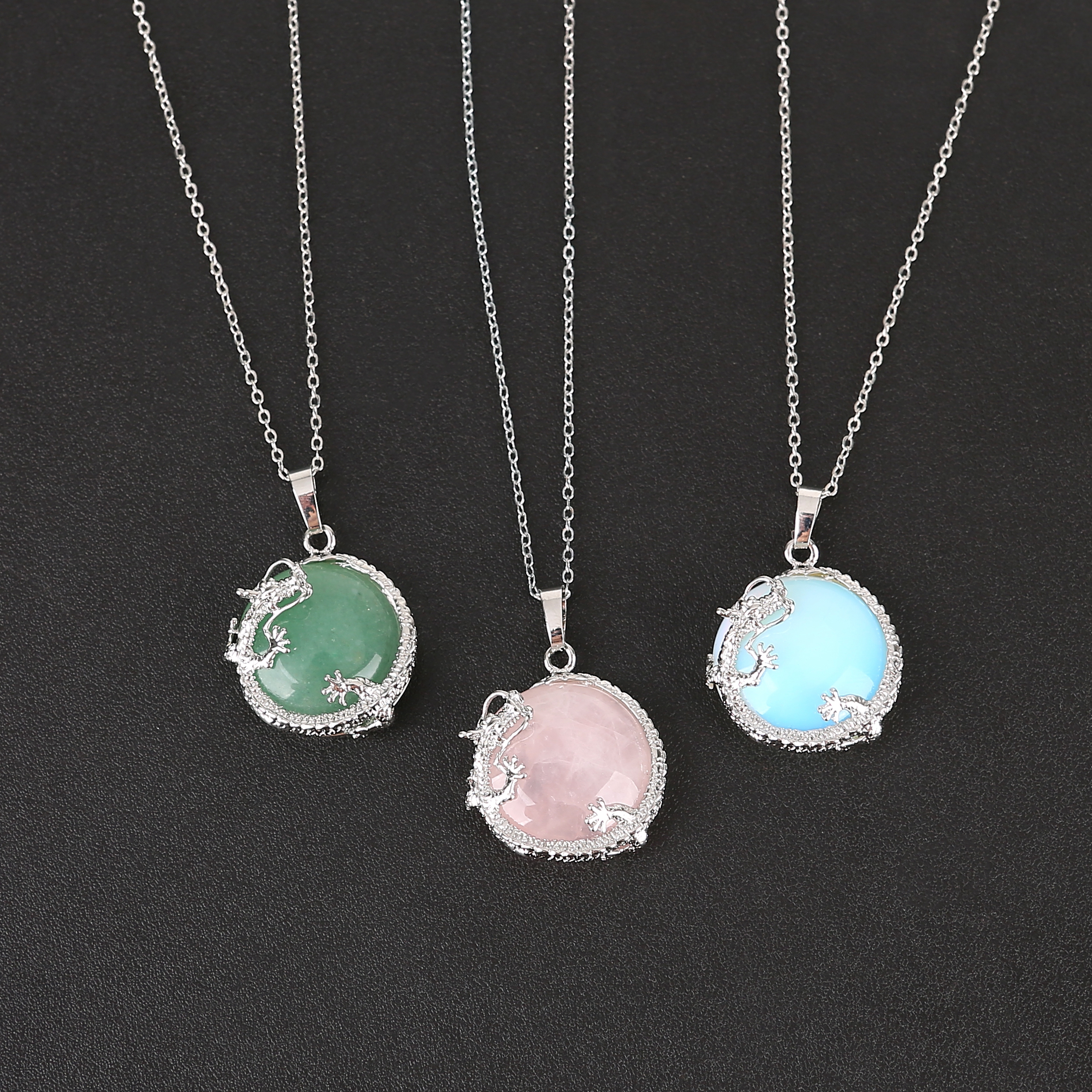 12 random stone alloy plate dragon gemstone pendant men and women necklace stainless steel gift box packaging Easter gift