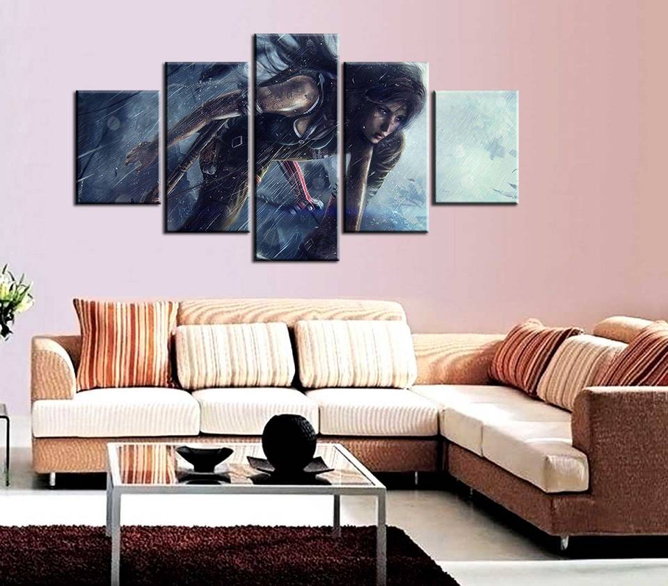 5pcs/set Unframed Rise of the Tomb Raider Laura in the Rain Poster Print On Canvas Wall Art Painting For Living Room Decor