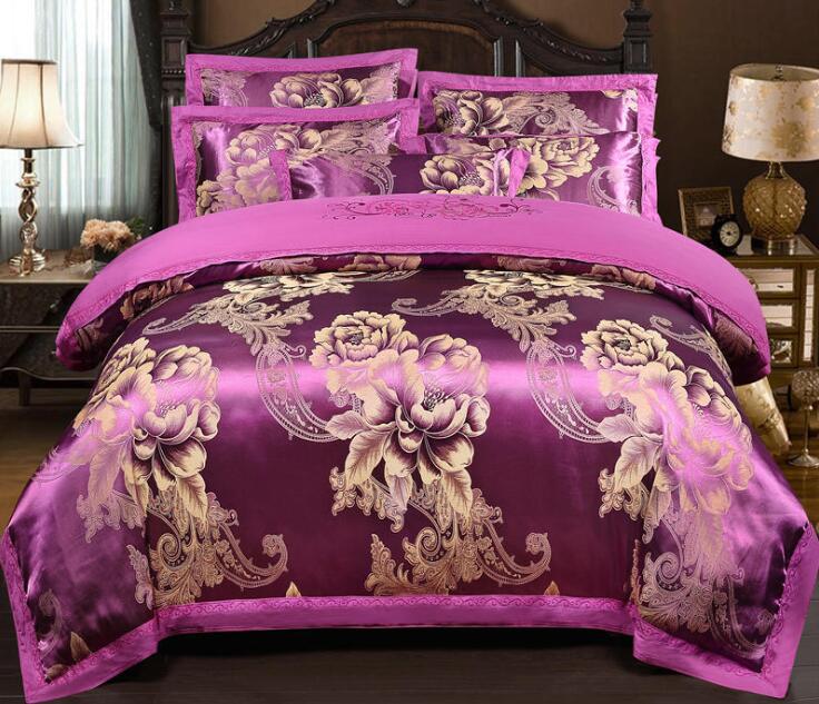 Silk Bedding Set European Style Jacquard Floral Comfortable Duvet Cover Wedding Bedclothes Bed Linen Full Size