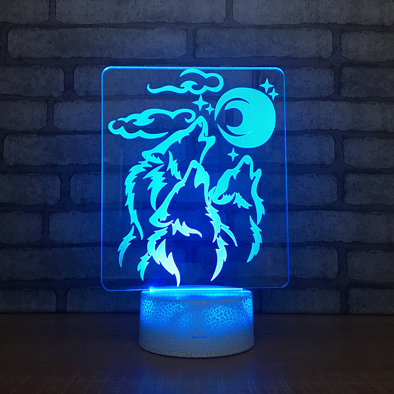 Hot Sale Cartoon LED 3D Wolf Night Light RGB 7 Colors Mood 3D Table Lamp for Home Decor Sensor Light