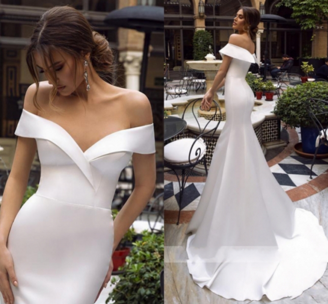 2020 Hot Sale Bohemian Mermaid Wedding Dresses Satin Off The Shoulder Bridal Gowns Vestido De Noiva Princess Wedding Gowns