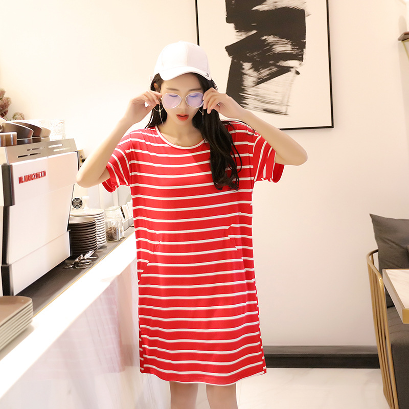 Summer Striped Short-Sleeved Round Neck Nightdress Loose Thin Mid-Length Sleepwear Dress Outer Wear Women'S Clothing Nighties, Black
Summer Striped Short-Sleeved Round Neck Nightdress Loose Thin Mid-Length Sleepwear Dress Outer Wear Women'S Clothing Nighties, Black