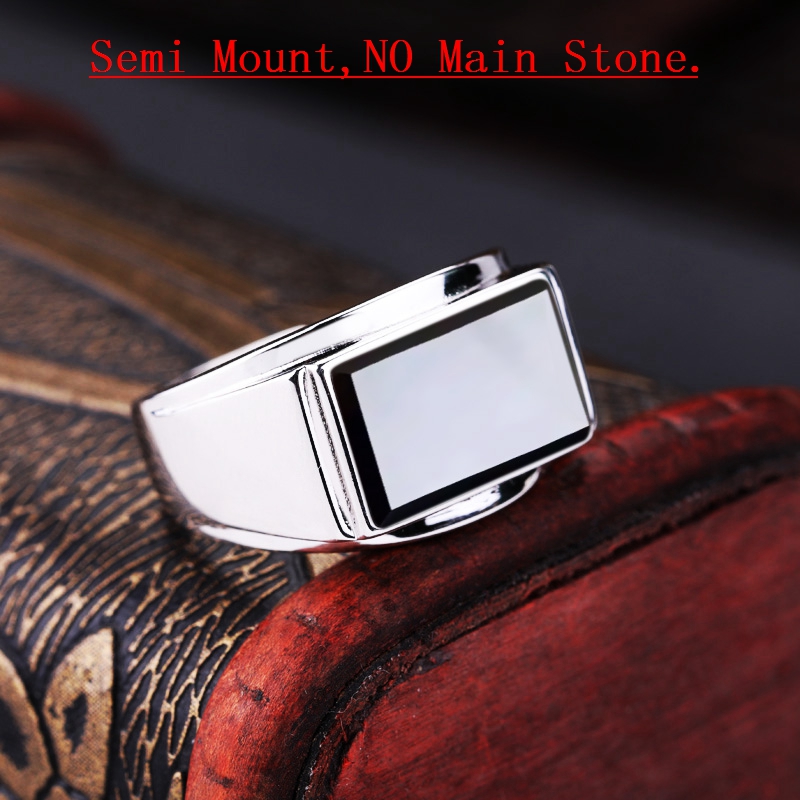 925 Sterling Silver Men Engagement Wedding Ring 7x11mm 8x13mm 9x15mm Princess Cabochon Semi Mount Ring Setting fit Amber Opal Turquoise