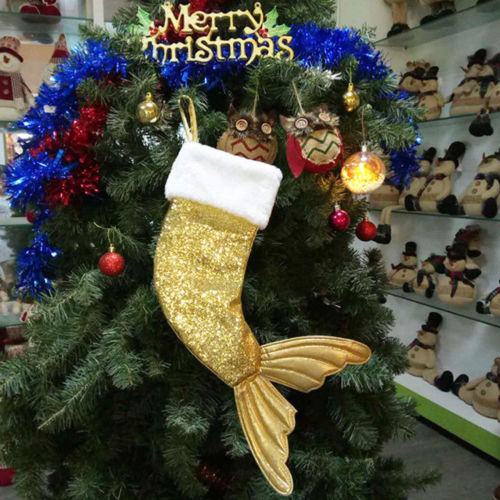 18'' Kids Sequin Mermaid Christmas Stocking for Xmas Presents, Red