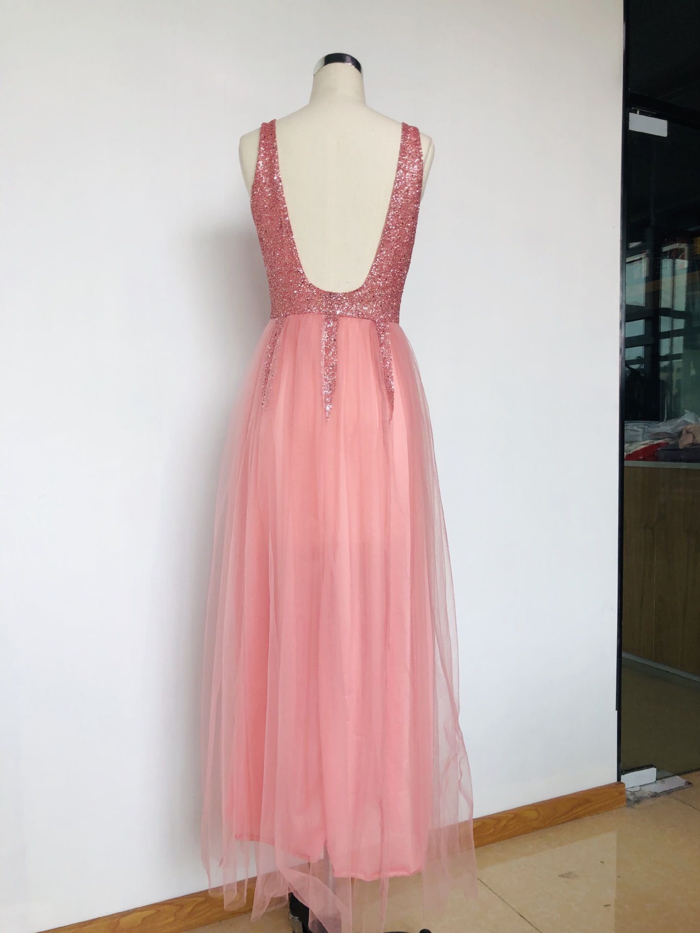 Women Evening Prom Dress Long Dress Lady Sleeveless Lace Appliques Floor-Length Maxi Dress Party Vestido