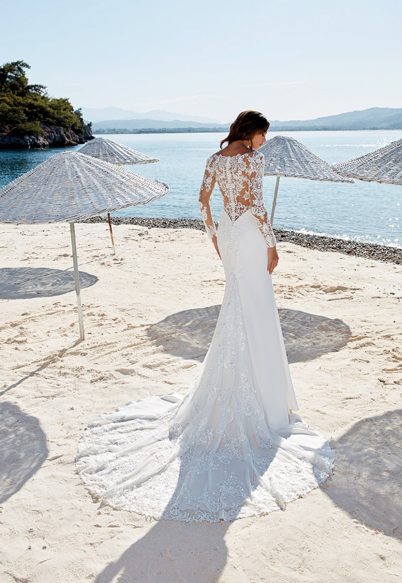 Eddy K 2019 Mermaid Wedding Dresses Long Sleeve V Neck Lace Appliqued Satin Bridal Gowns Country Bohemian Boho Beach Wedding Dress