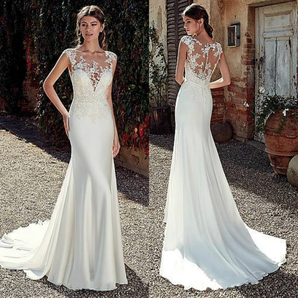 Modest Satin 2019 Mermaid Wedding Dresses With Lace Appliques Bateau Neckline Illusion Bodice Bridal Gowns Plus Size