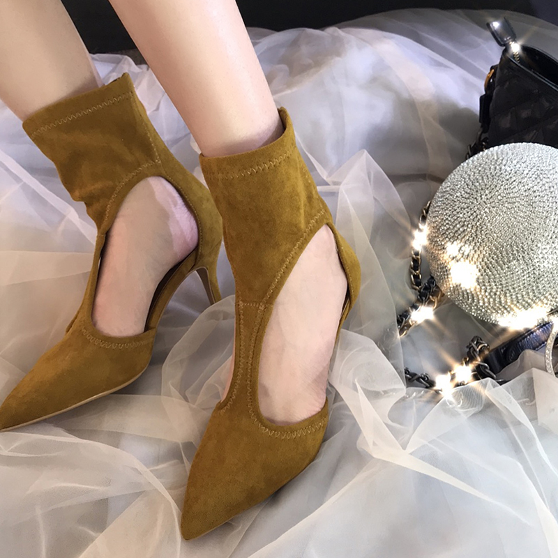 Pointed Toe Suede Leather Hollow High Heels Zipper New Female Sexy Wild Summer Roman Boots Women Ankle Boots Kid Suede Designers, As pic
Pointed Toe Suede Leather Hollow High Heels Zipper New Female Sexy Wild Summer Roman Boots Women Ankle Boots Kid Suede Designers, As pic