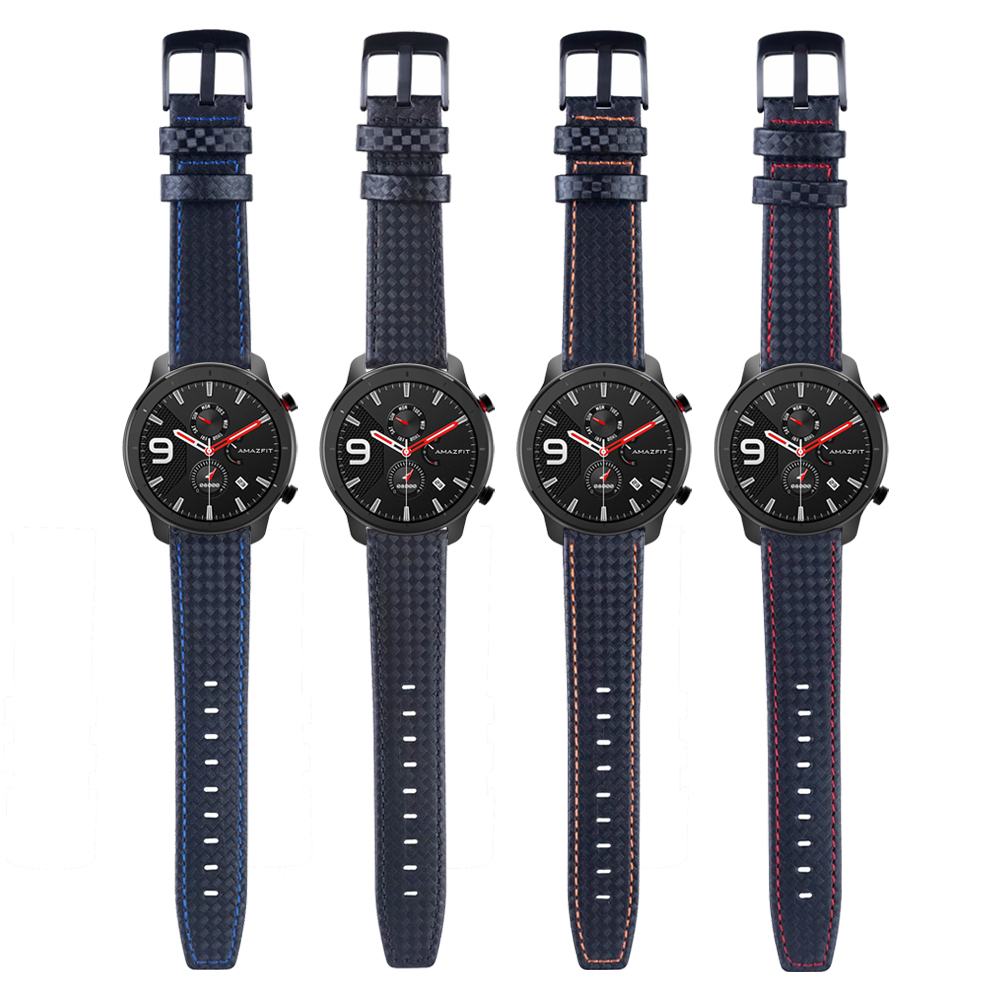 

22mm Carbon Fiber Textured Leather Strap for Huami Amazfit GTR 47mm Amazfit Stratos 3 2/Pace Band Wristband Watchband