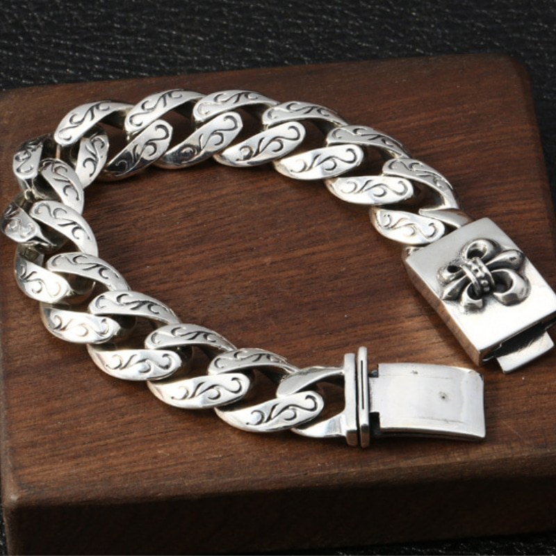 Gothic 925 sterling silver handmade vintage jewelry American European antique silver anchor charm link chain designer men's bracelets