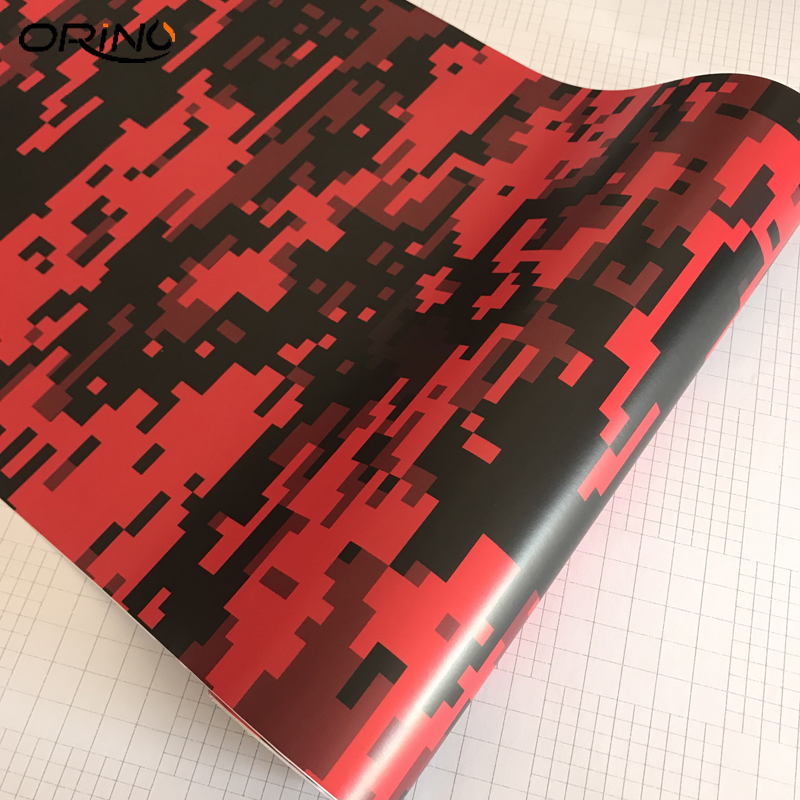 Black Red Digital Camouflage Car Vinyl Wrap Film Roll Pixel Car Sticker Foil Sheet For Vehicle Wrapping Covering Air Bubble Free