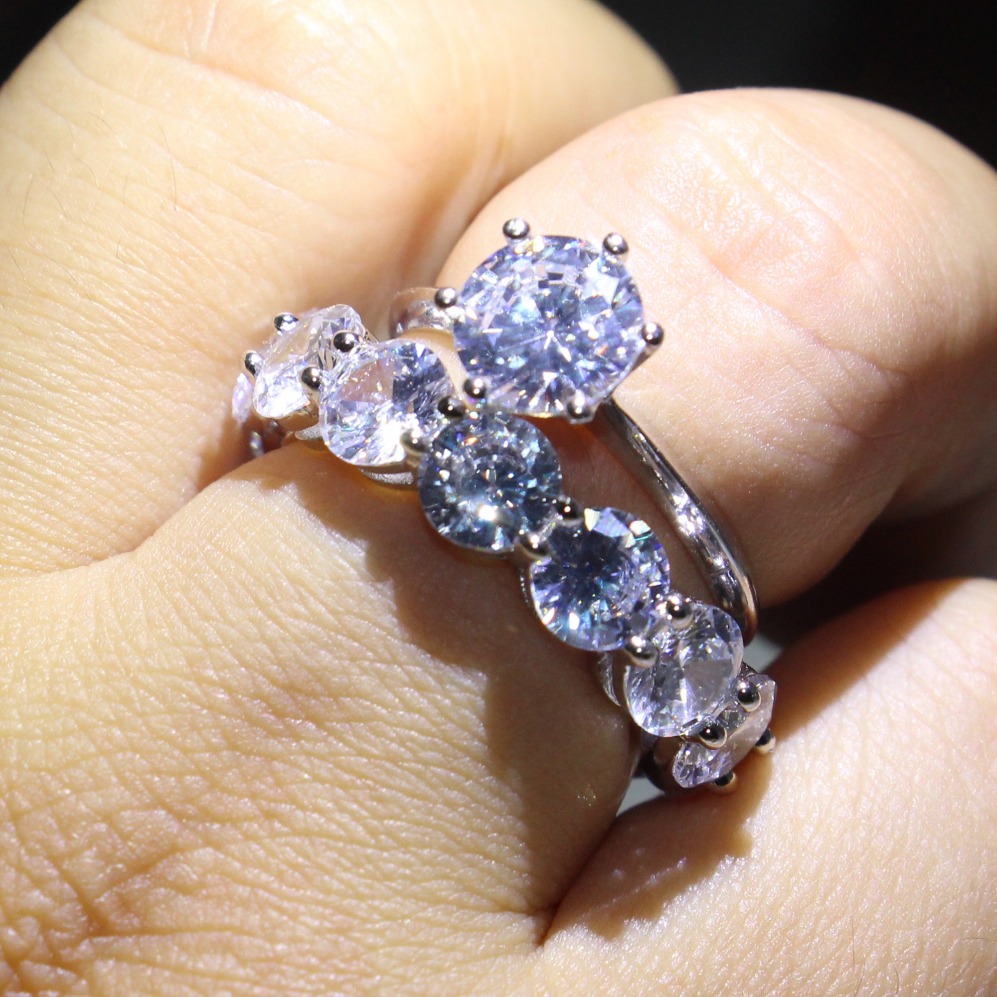 Sterg Sier Couple Rings: Round Cut White Topaz CZ Dia Wedding Bridal Set