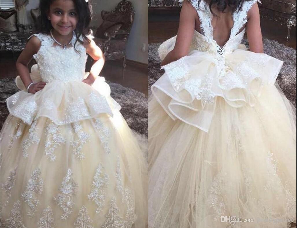 Adorable Champagne Flower Girl Dresses With Peplum Ruffles Appliques Princess Ball Gowns Little Kids Birthday Communion Gowns Pageant Dress, White;blue
Adorable Champagne Flower Girl Dresses With Peplum Ruffles Appliques Princess Ball Gowns Little Kids Birthday Communion Gowns Pageant Dress, White;blue