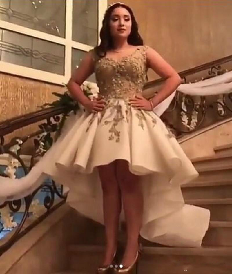 High Low Cocktail Dresses V Neck Lace Appliques Beaded Sequins Formal Evening Gowns A Line Arabic Prom Dress Party Wear