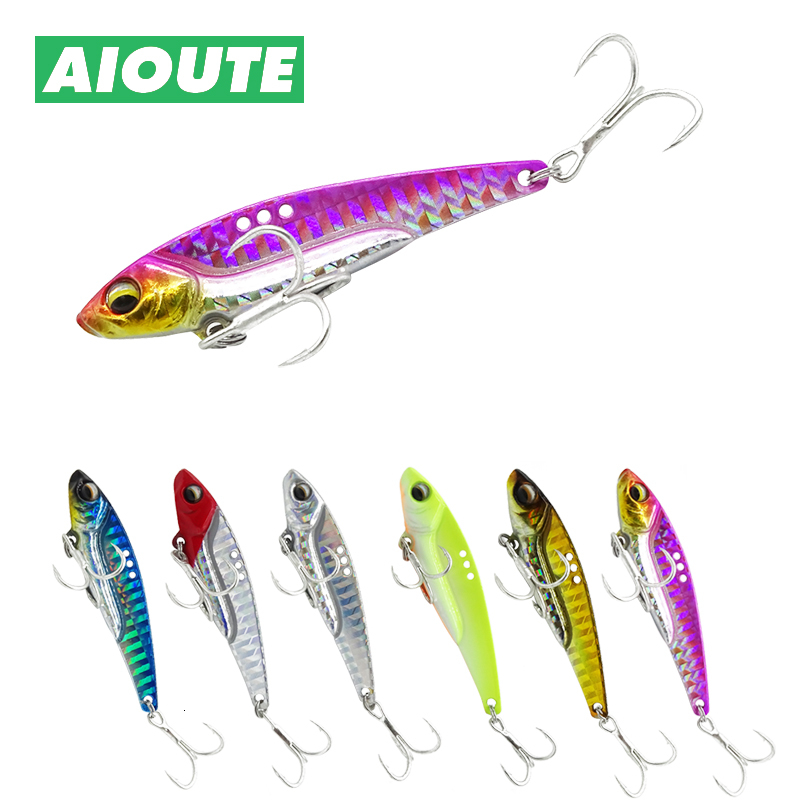 AIOUTE 2019 new arrival 6 color luminous Metal VIB Fishing Fishing Lures Crankbait vibration spoon Spinner sinks bait T191016