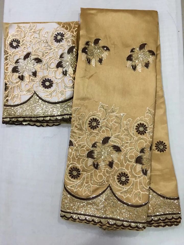 5Yards New fashion D.blue George lace fabric with embroidery pattern and 2yards french lace for clothes OG7-5