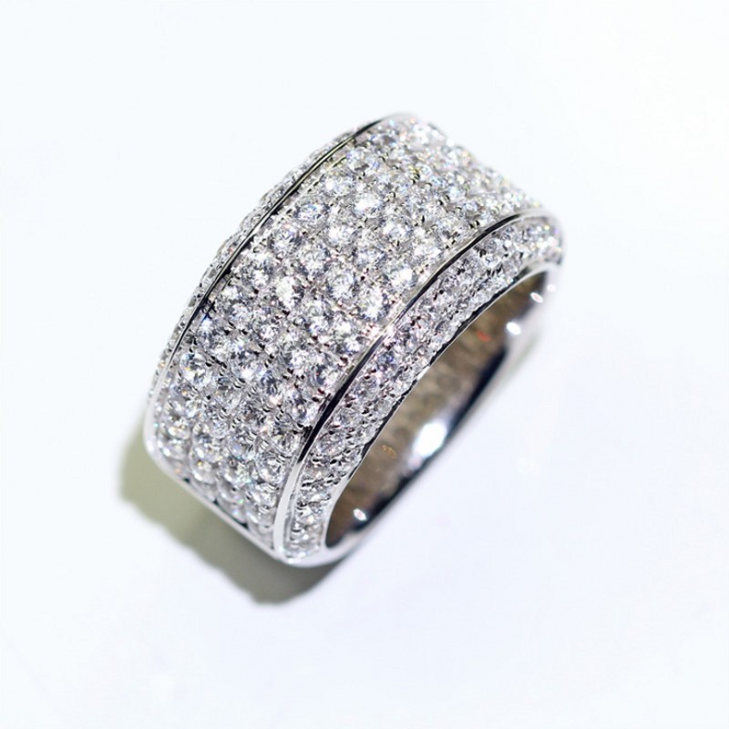 Sparkling Luxury Jewelry Infinite gem 925 Sterling Silver Pave White Topaz CZ Diamond 18K White Gold Plated Wedding Band Ring For Men Gift