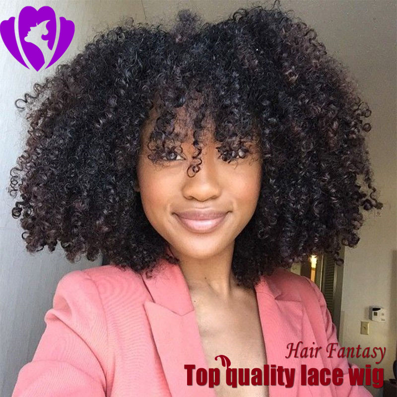 Hot selling black/blolnde /red short Afro Kinky Curly Wig Simulation Human Hair Kinky Curly brazilian Full Wigs with bangs for black women