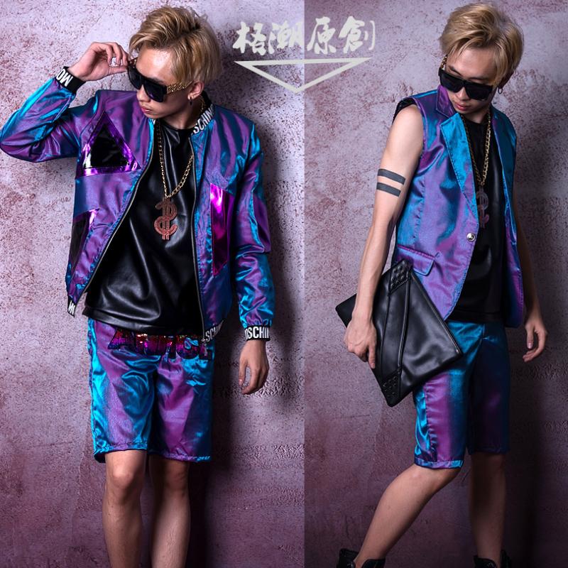 

6XL!!Nightclub male singer DSDJ big-name catwalk GD purple mercerized effect baseball sleeve hairdresser bar costumes, Pants