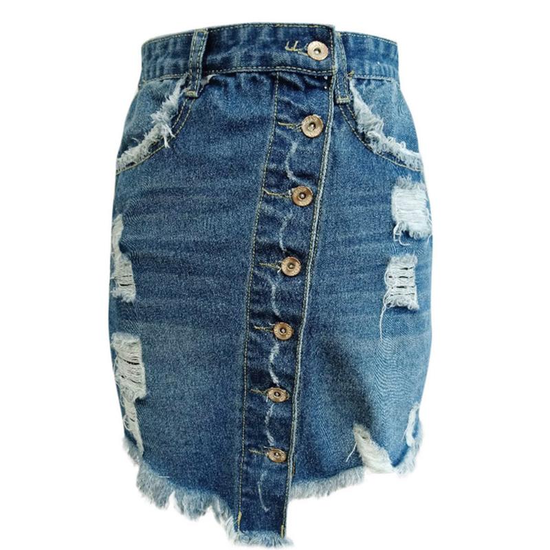 Plus Size Mini Skirts Womens Summer 2019 Streetwear Casual Denim Skirt Hole Button Women Skirt Faldas Mujer Moda 2019