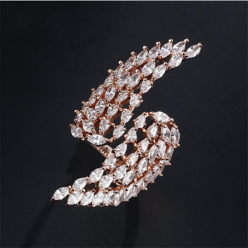 Victoria Wieck Classical Fashion jewelry 925 Sterling Silver&Rose Gold Marquise Cut White Topaz CZ Diamond Opening adjustable Feather Ring
