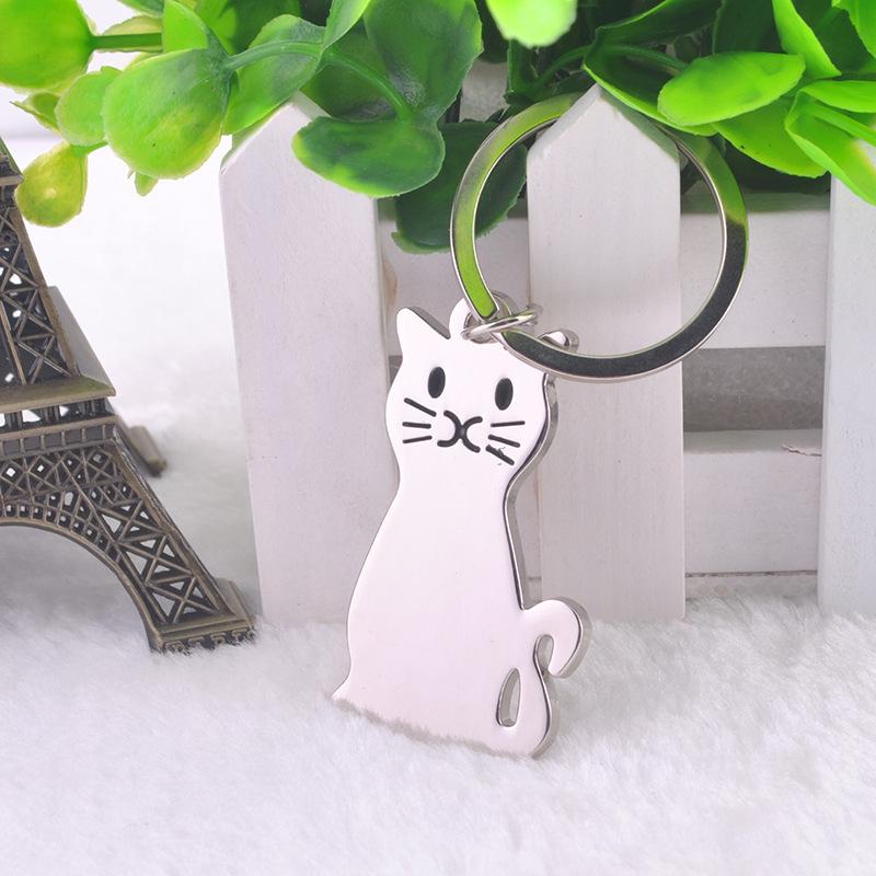 10pcs/Lot Metal Cat Keychains Rings Animal Key Chains Car Key Holder Pendant Women Bag Charms Key Rings Silver Color