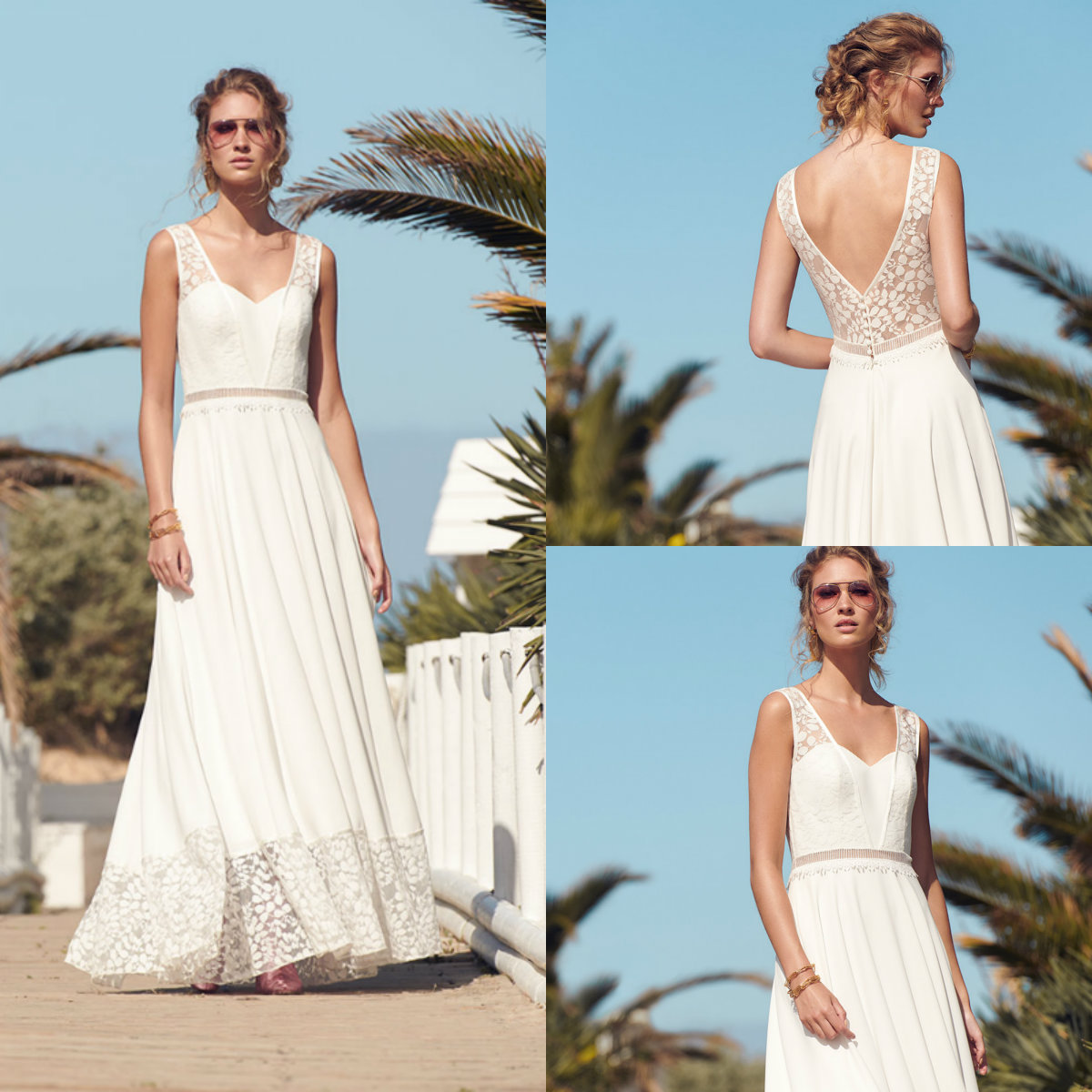 2020 Boho Wedding Dresses Lace Appliqued A Line V Neck Floor Length Bohemian Wedding Dress Custom Made Sexy Back Cheap Bridal Gowns