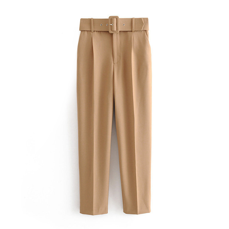 Office Lady Black Suit Pants with Belt Women High Waist Solid Long Trousers Fashion Pockets Pants Trousers Pantalones LY191202