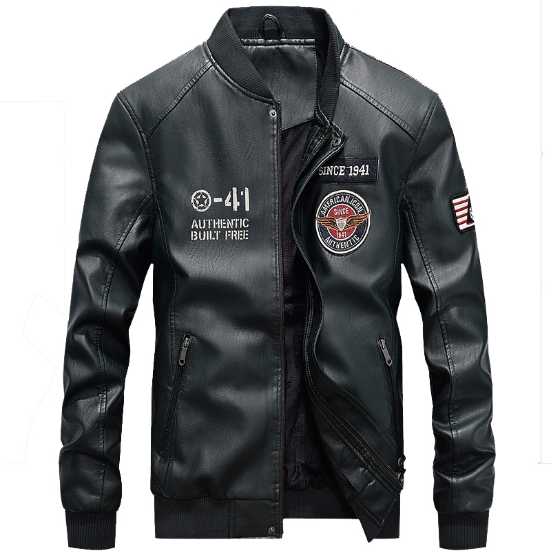 AFS Autumn Winter Embroidery Leather Jacket Men Thick Fleece PU leather Coat Stand Collar Baseball Jacket Men Plus Size 4XL D19010903