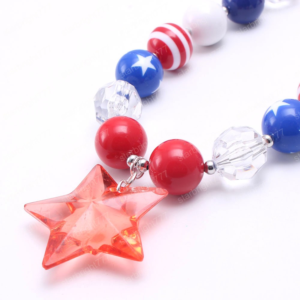 New Forth July Girls Beads Necklace Fashion Star Pendants Child Chunky Bubblegum Necklace For Baby Kids