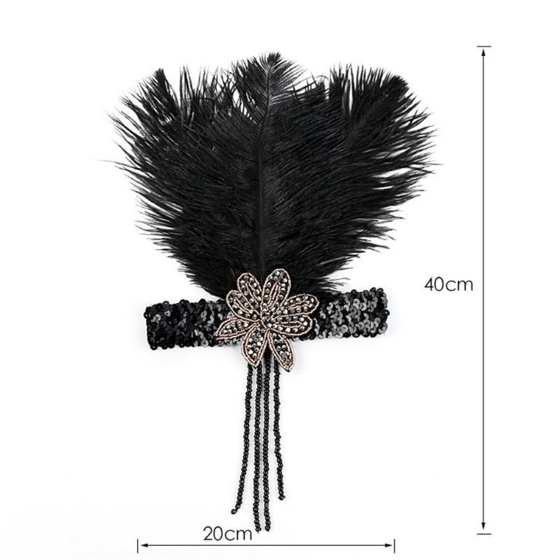1920s Women Headband Vintage Headpiece Feather Flapper Great Gatsby Headdress Hair Accessories Arco De Cabelo Mujer A81