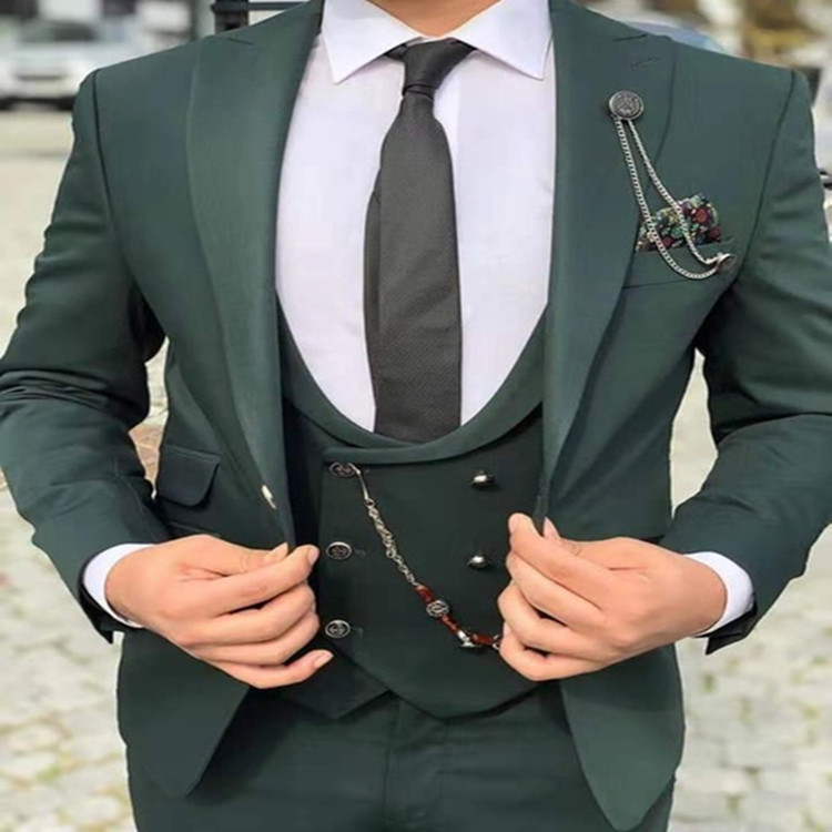 Latest Design Groomsmen Wedding Pants Suits Peaked Lapel Mens Formal Tuxedos One Button Custom Made Blazer(Jacket+Pants+Vest)