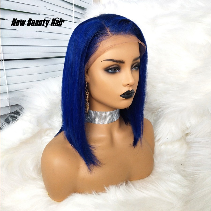 Hot Popular Natural Looking Blue Short Bob Side Part Synthetic Wigs with baby hair Lace Front Wigs for Black Women cosplay party